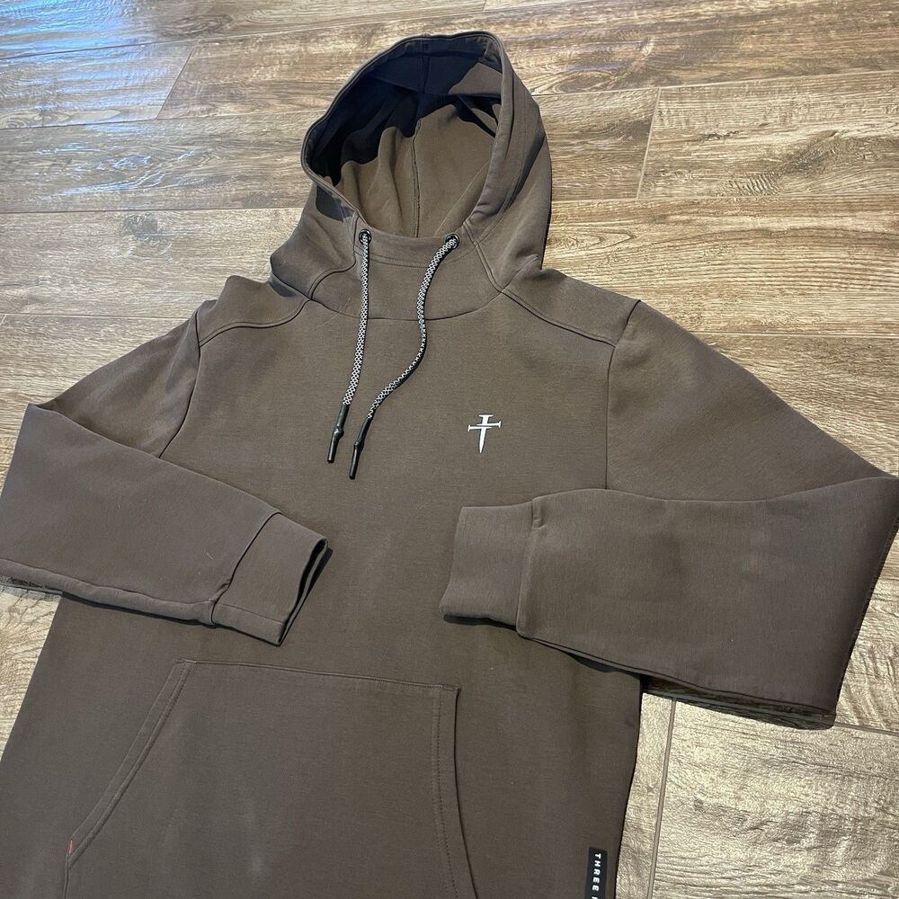 Three Nails Hoodie Size Small Brown Christian Men's Pro-Tech Space Pullover